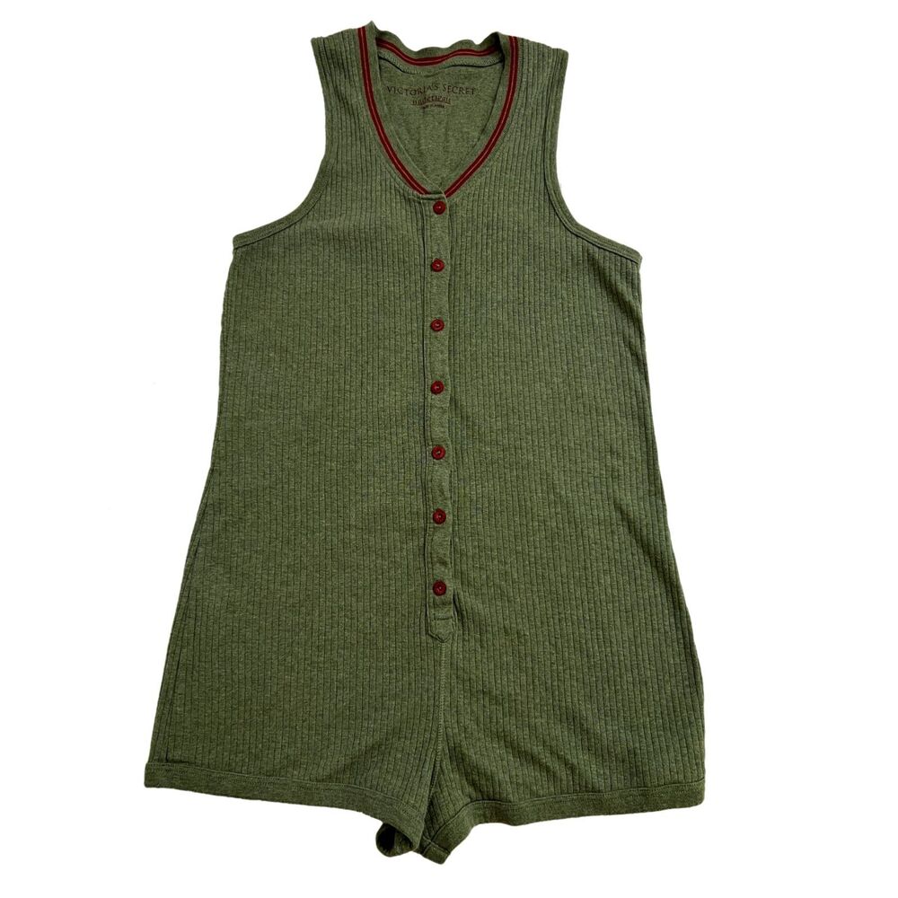 Victoria’s Secret Women’s Cotton Striped Romper Pajamas Green Size Medium